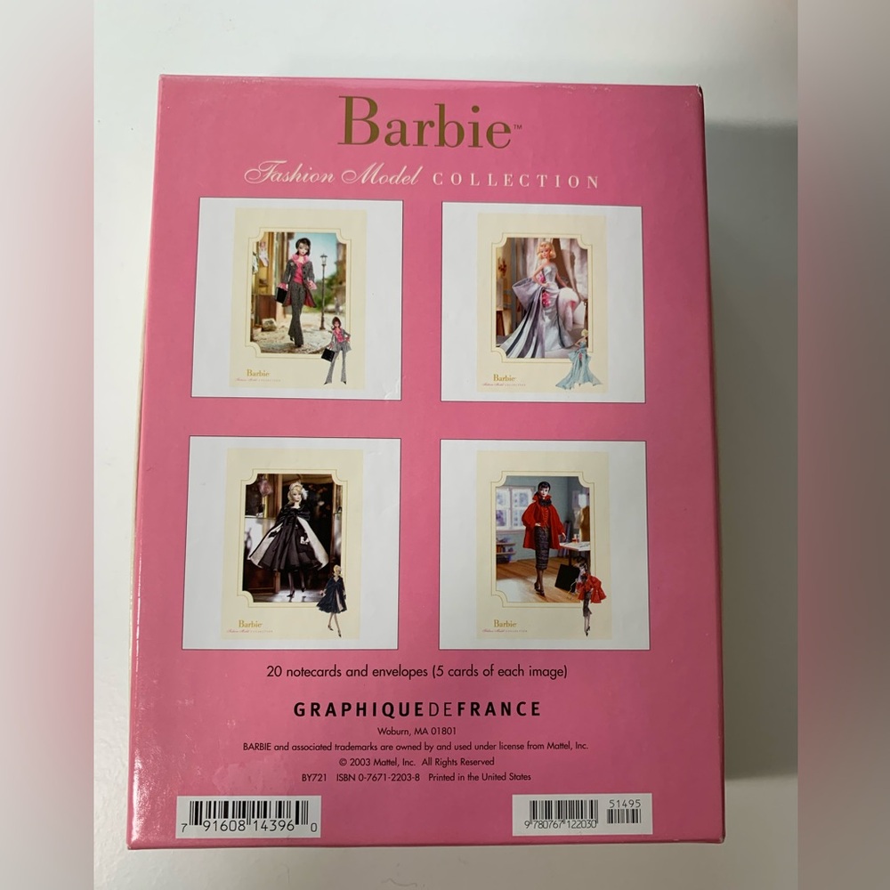 NEW! Mattel Barbie 2003 Graphique De France Notecards - BOX of 20 CARDS & ENV.